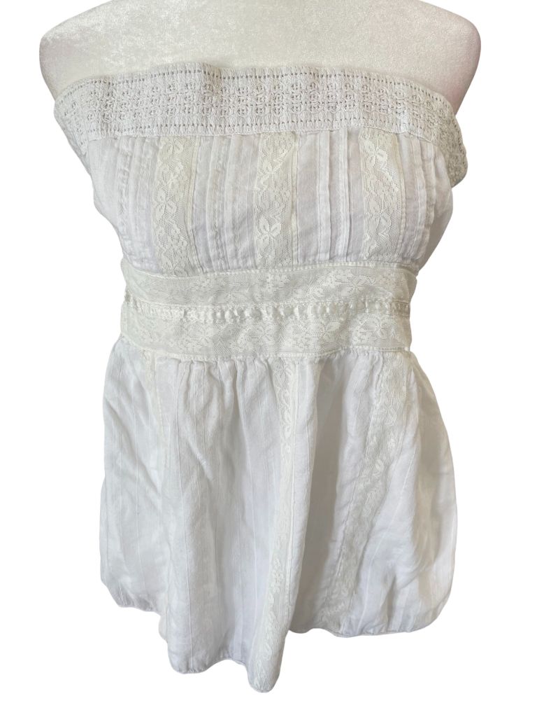Andrew & Co White Linen and Lace Strapless Blouse