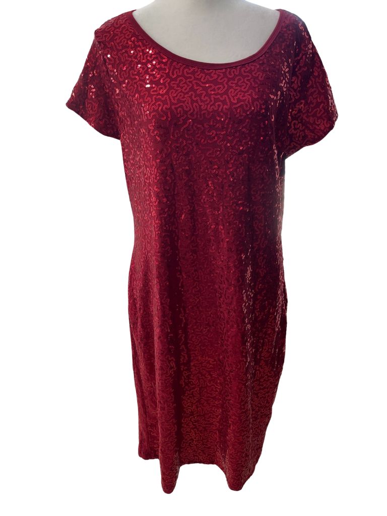 Ashley Stewart Red Sequin Short Sleeve Dress
