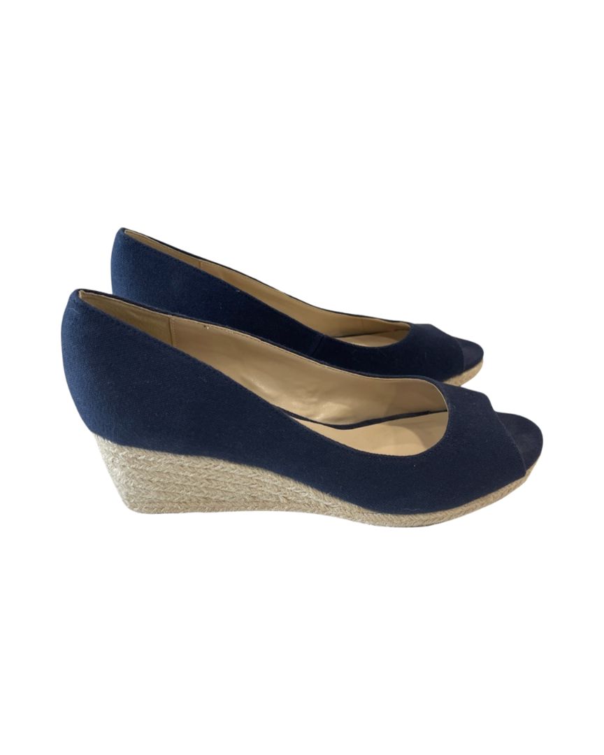 Bandolino Navy Canvas 'Nuri' Peep Toe Wedge Heel