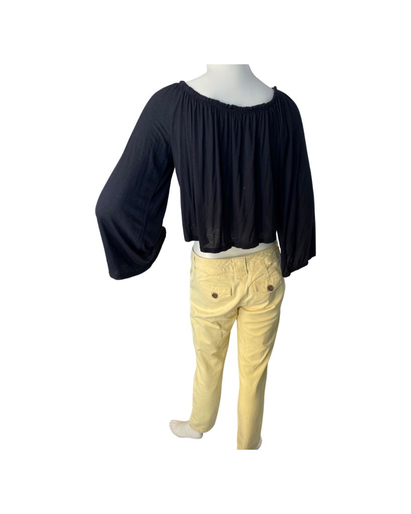 Better Be Black Tie Front Flowy Crop Blouse