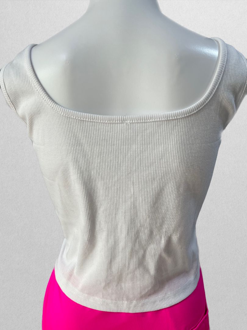 Binpure White Crop Tank with Pink Butterfly Embroidery