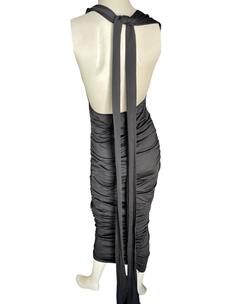 Black Bodycon Halter Ruched Maxi Dress