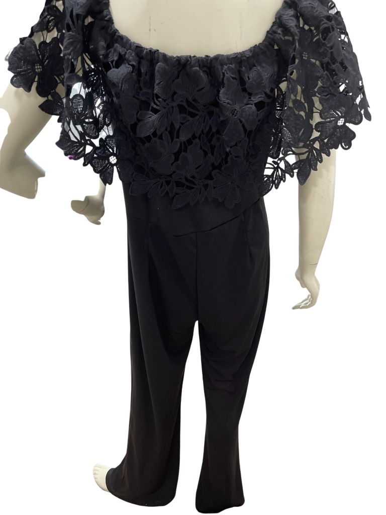 Black Jumpsuit with Lace Off Shoulder Top and Wide Leg