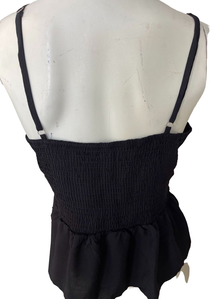 Black Spaghetti Strap Smocked Ruffled Hem Tank