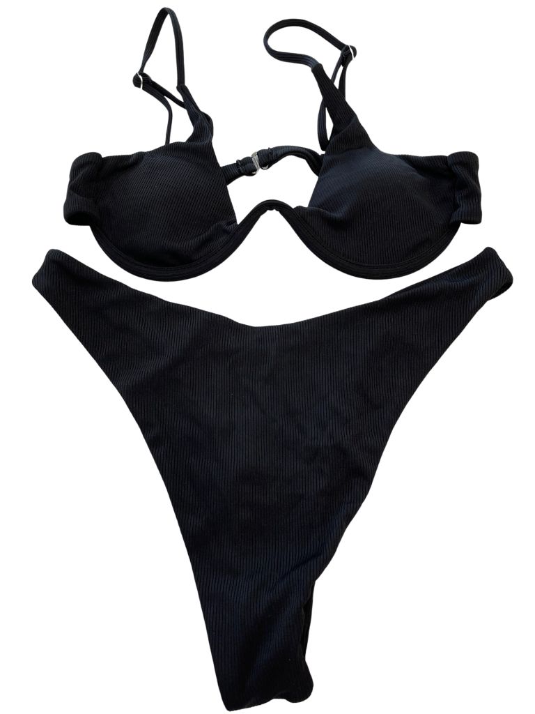 Black Swim Two Piece with High Cut Bottoms and Underwire Top