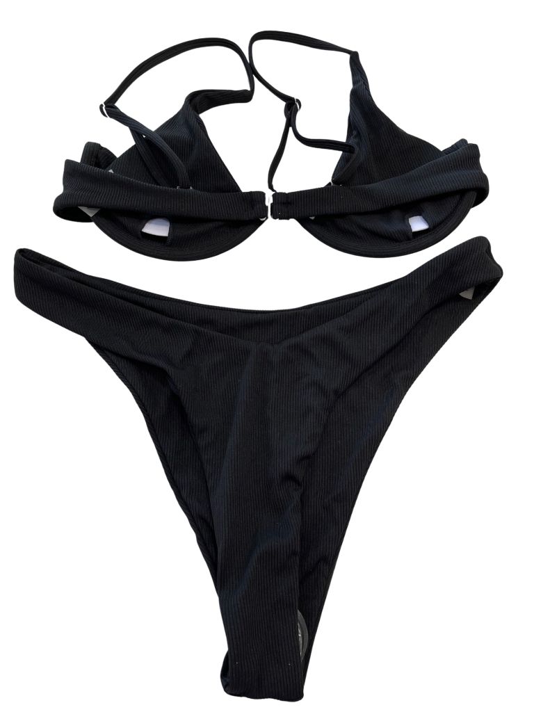 Black Swim Two Piece with High Cut Bottoms and Underwire Top