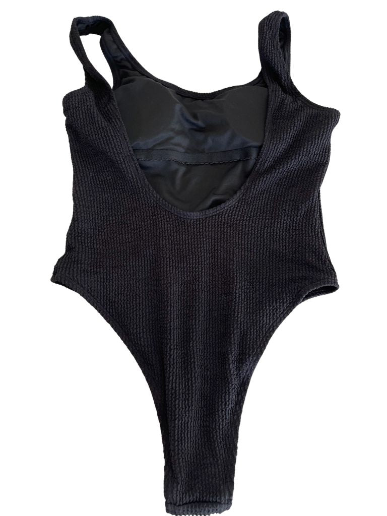 Black Textured Swim One Piece