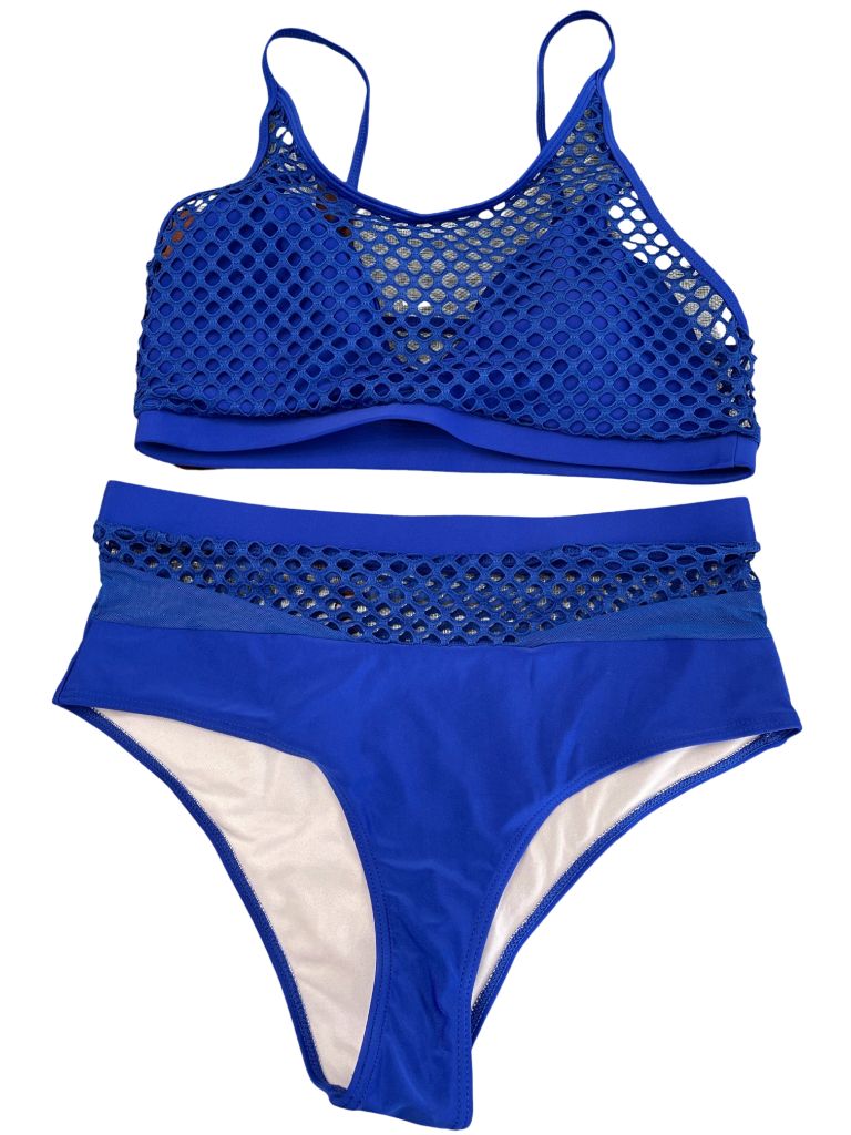 Blue Swim Two-Piece with Fishnet Accents