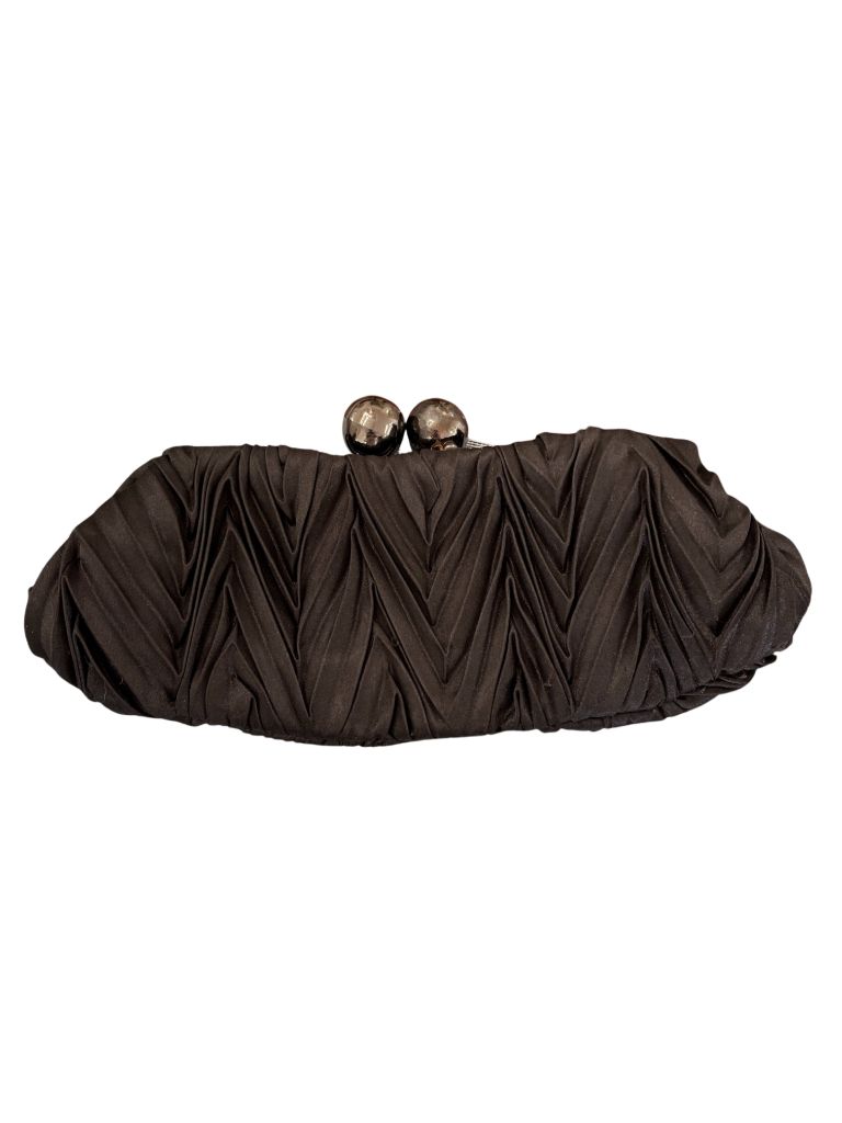 Cache Pleated Black Satin Kisslock Clutch