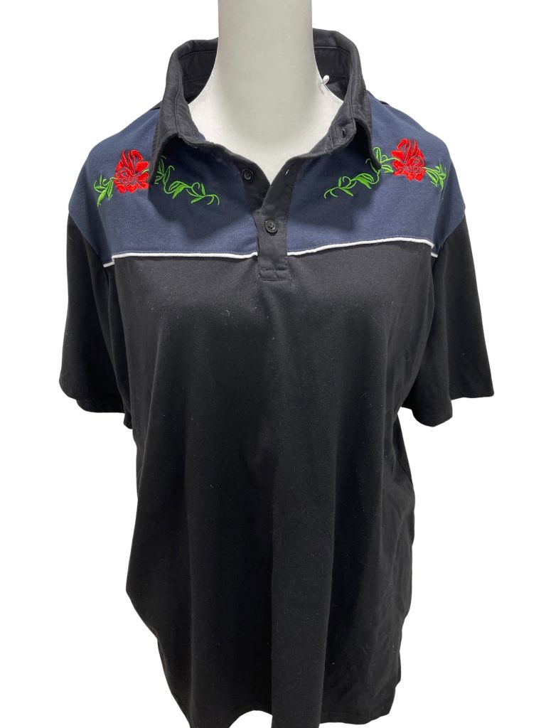 Coofandy Black Polo with Rose Embroidery