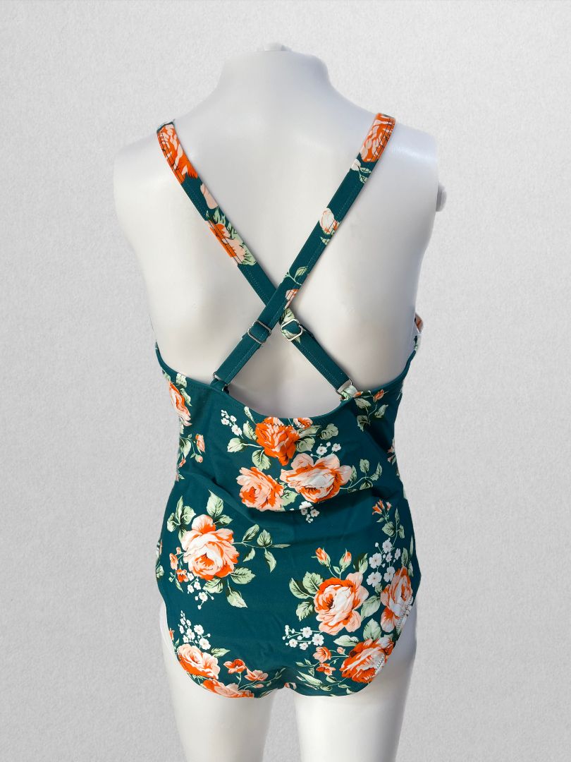 Cupshe Teal Floral Halter Neck Scalloped One Piece Swimsuit