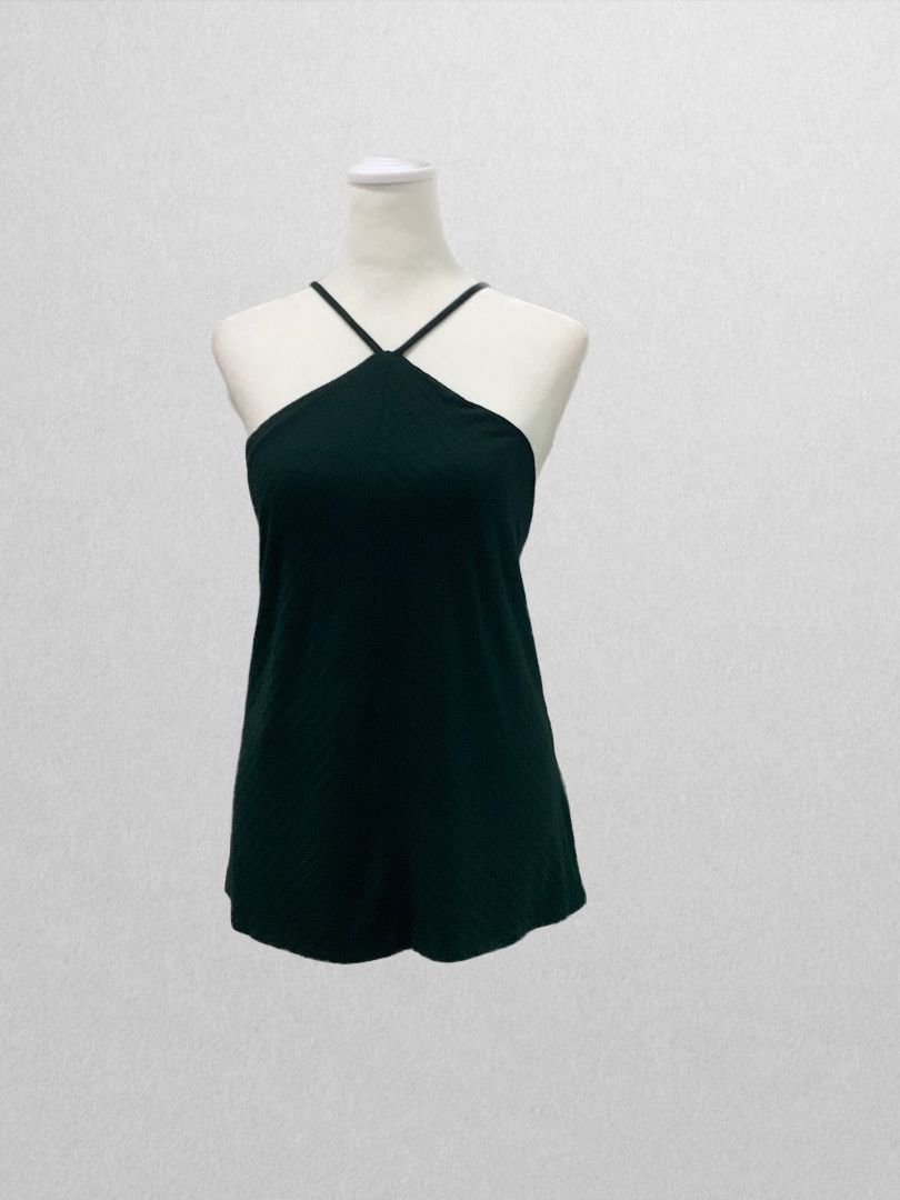 Daily Ritual Dark Green (L) Textured Halter Tank
