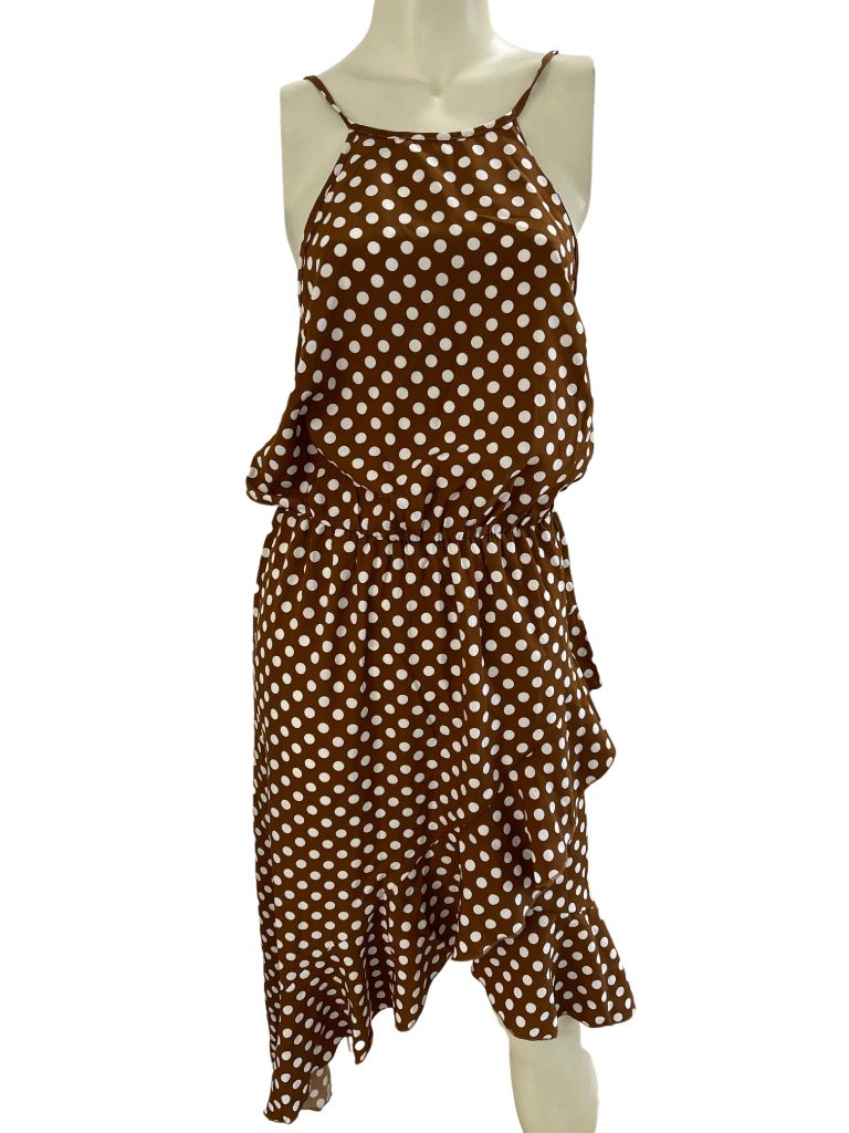 Ecowish Brown and White Polka Dot Halter High Low Dress Ecowish Brown and White Polka Dot Halter High Low Dress