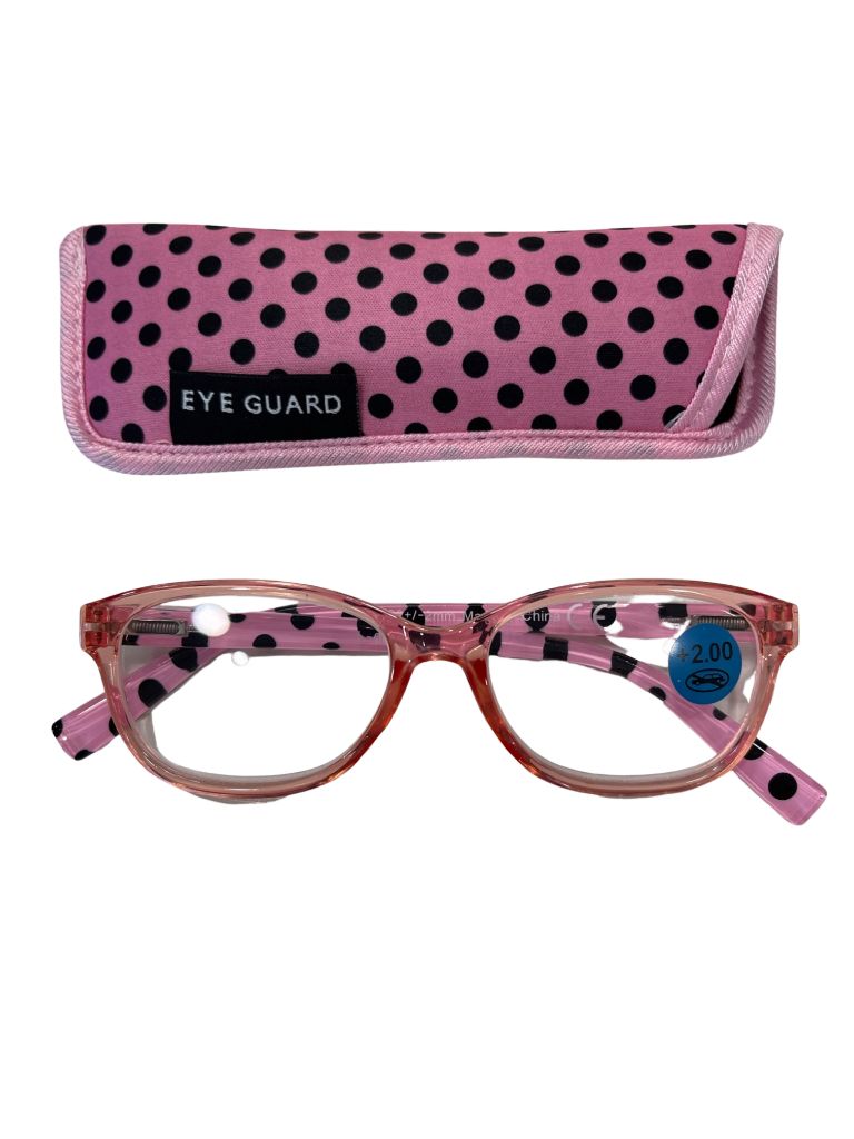 Eyeguard Pink and Black Polka Dot Reading Glasses