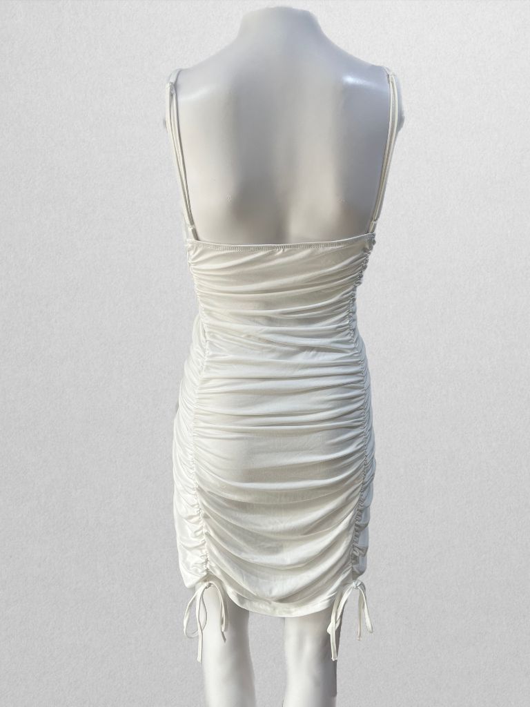 White Cocktail Dress with Ruching and Ties