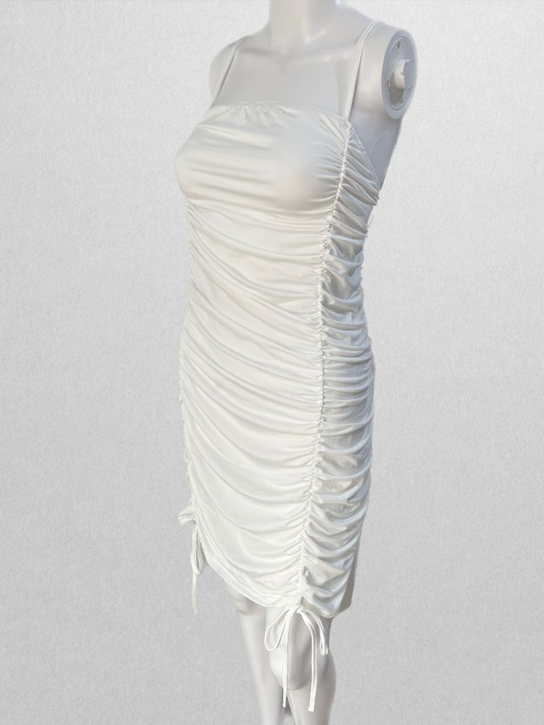 White Cocktail Dress with Ruching and Ties