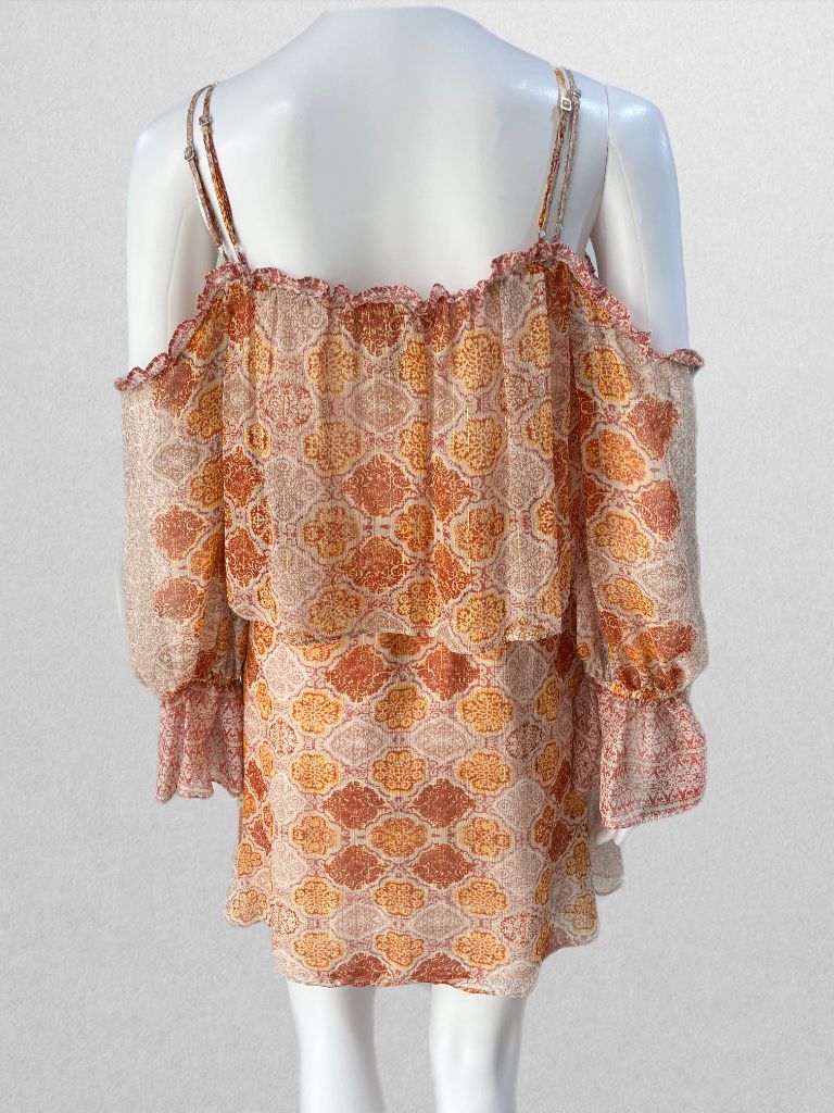 BCBGMAXAZARIA Red/Orange Mandala Cold Shoulder Dress