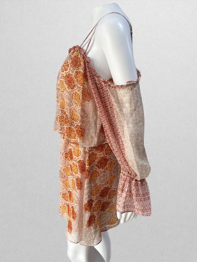 BCBGMAXAZARIA Red/Orange Mandala Cold Shoulder Dress