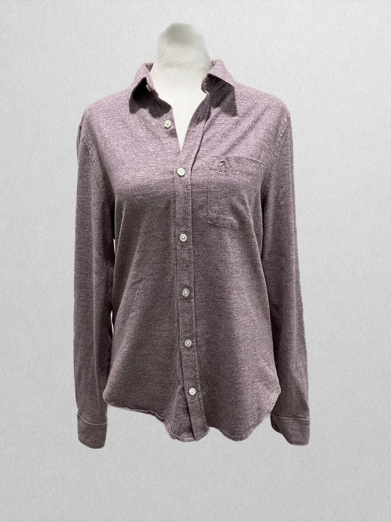 Penguin Purple Button Up Long Sleeve Soft Cotton Blouse