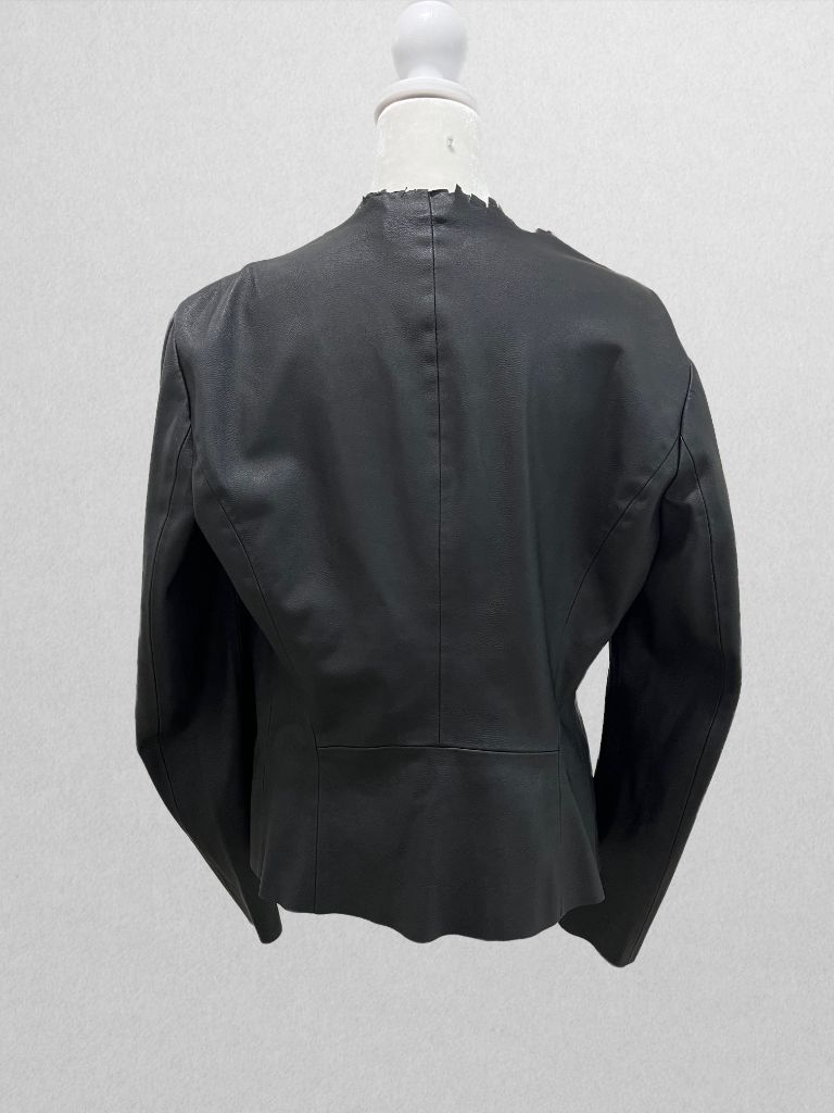 Zara Basic Black Faux Leather Open Front Cardigan