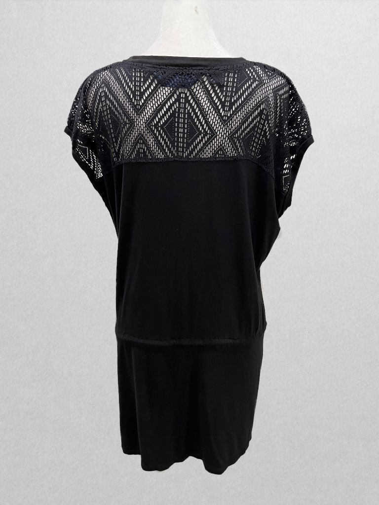 Rachel Roy Black Mesh Coverup Dress with Drawstring