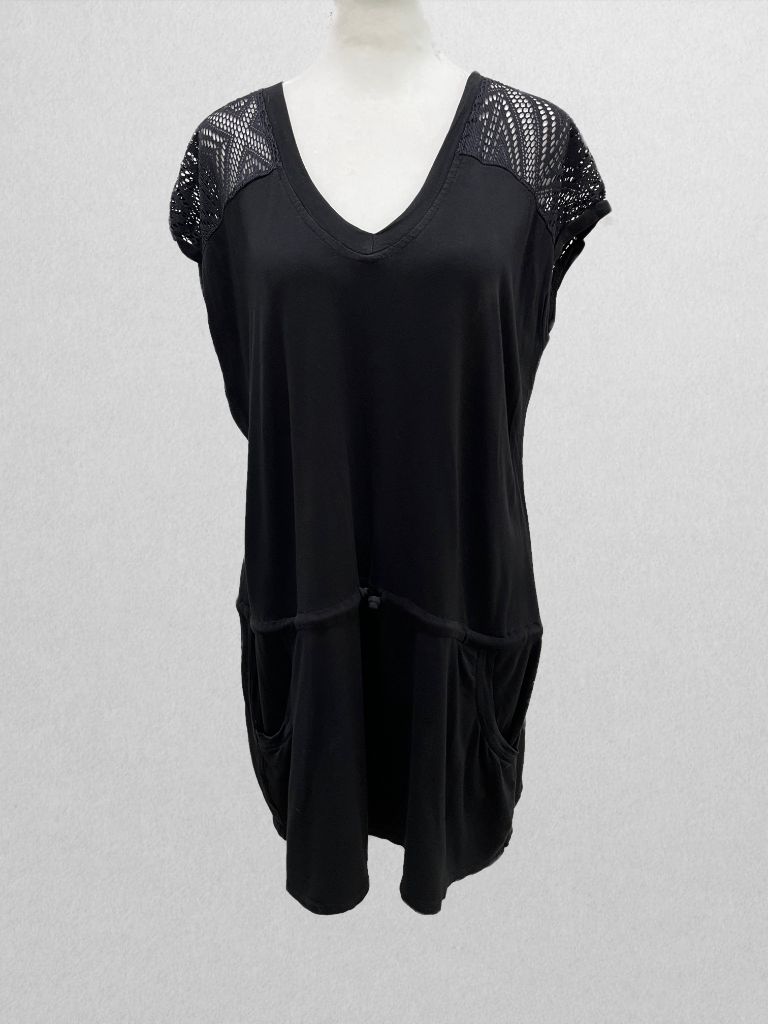 Rachel Roy Black Mesh Coverup Dress with Drawstring