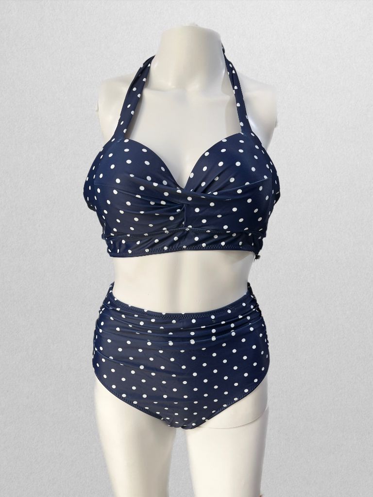 Tempt Me Navy/White Polka Dot Swim Two Piece Set