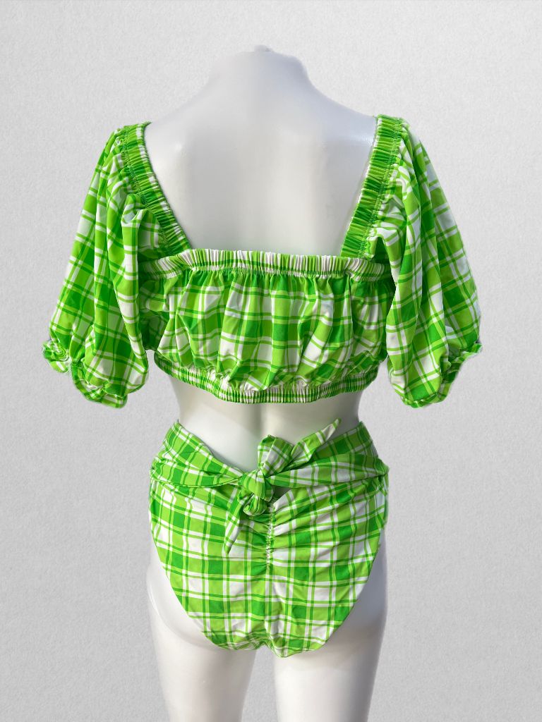 Dokotoo Green/White Plaid Swim Two-Piece Set