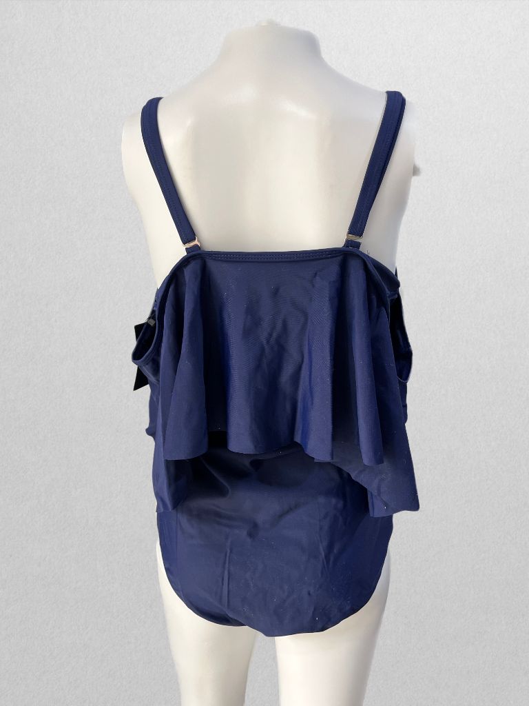 Daci Navy Cold-Shoulder Ruffled Swim One Piece