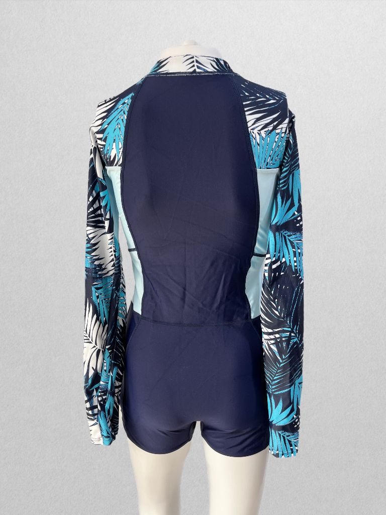 Navy/Palm Lightly Lined One-Piece Swimsuit with Shorts