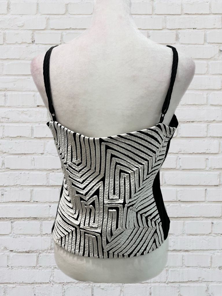 Andrea Rosati Black/White Ribbon Spaghetti Strap Crop Top