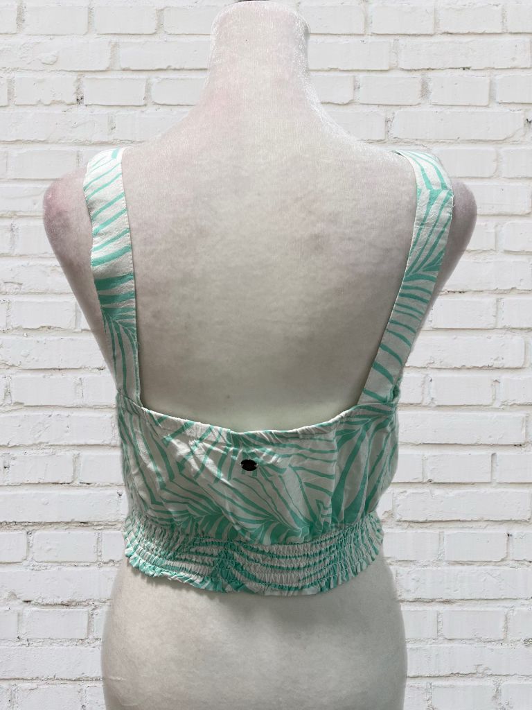 Roxy Green/White Floral Button Up Crop Top