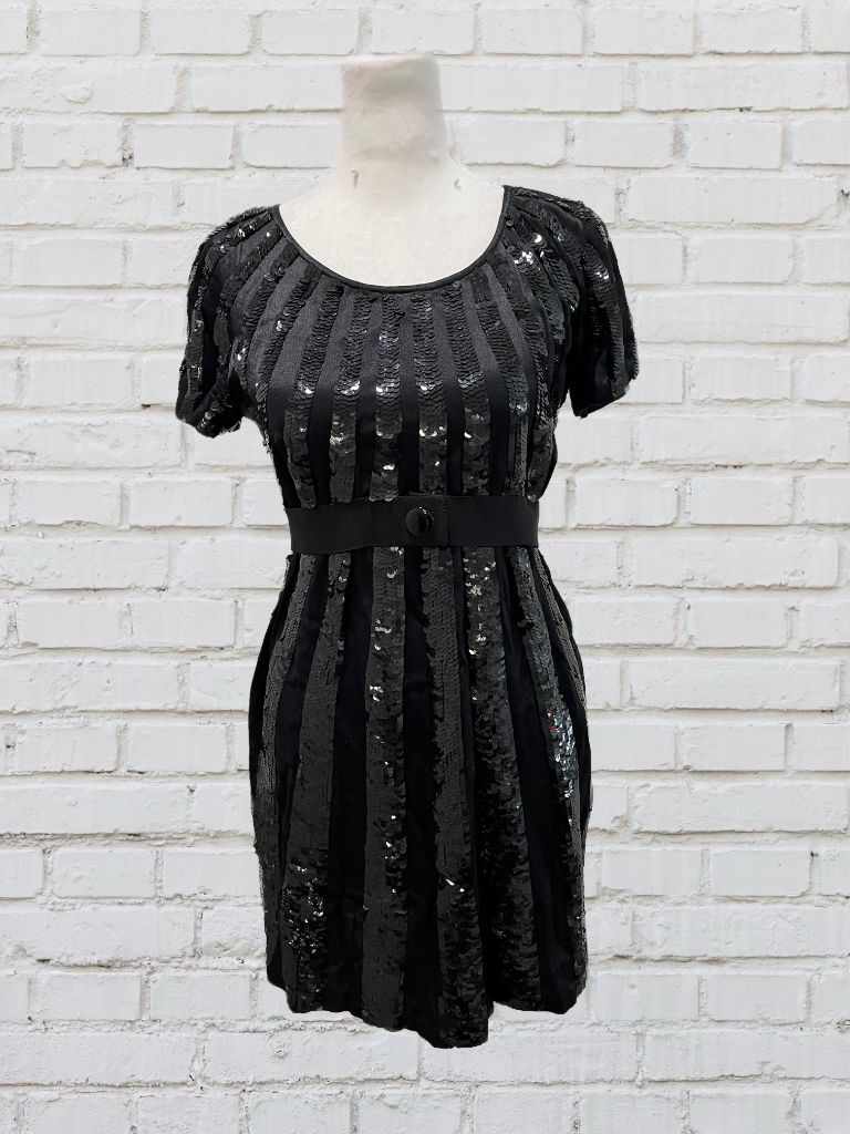 French Connection Black Sequin Mini Dress with Belt