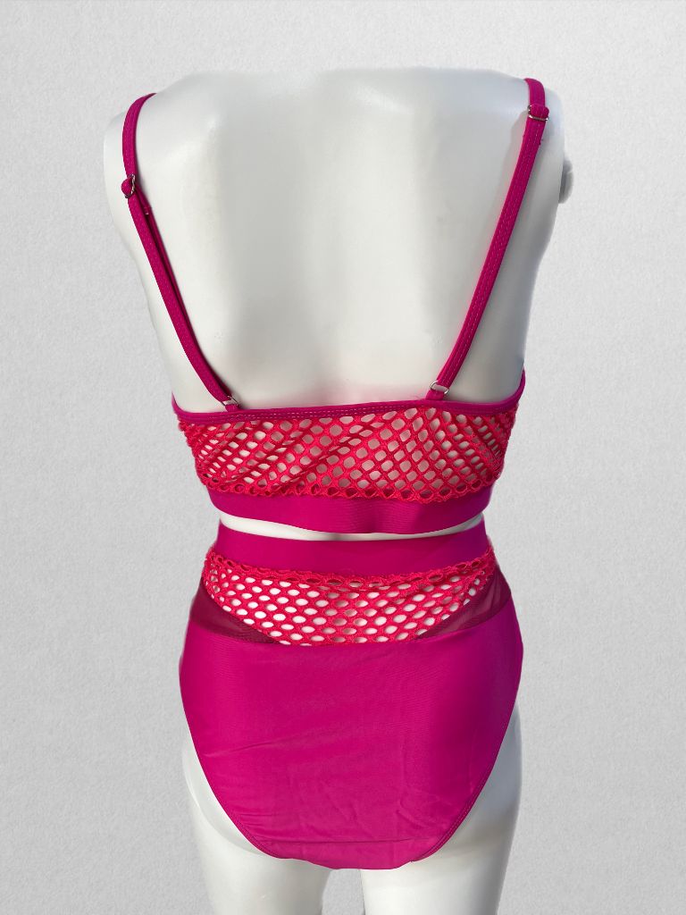 Floerns Hot Pink Mesh Swim Two-Piece Set