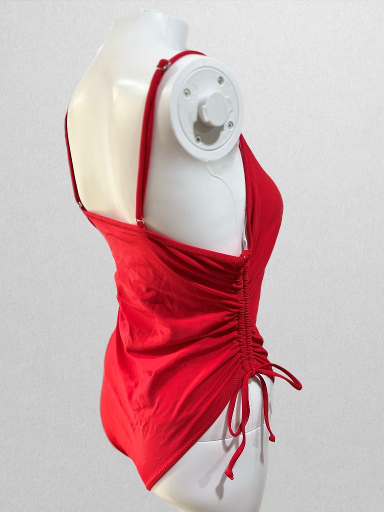 Red Swim One-Piece with Side Ruching