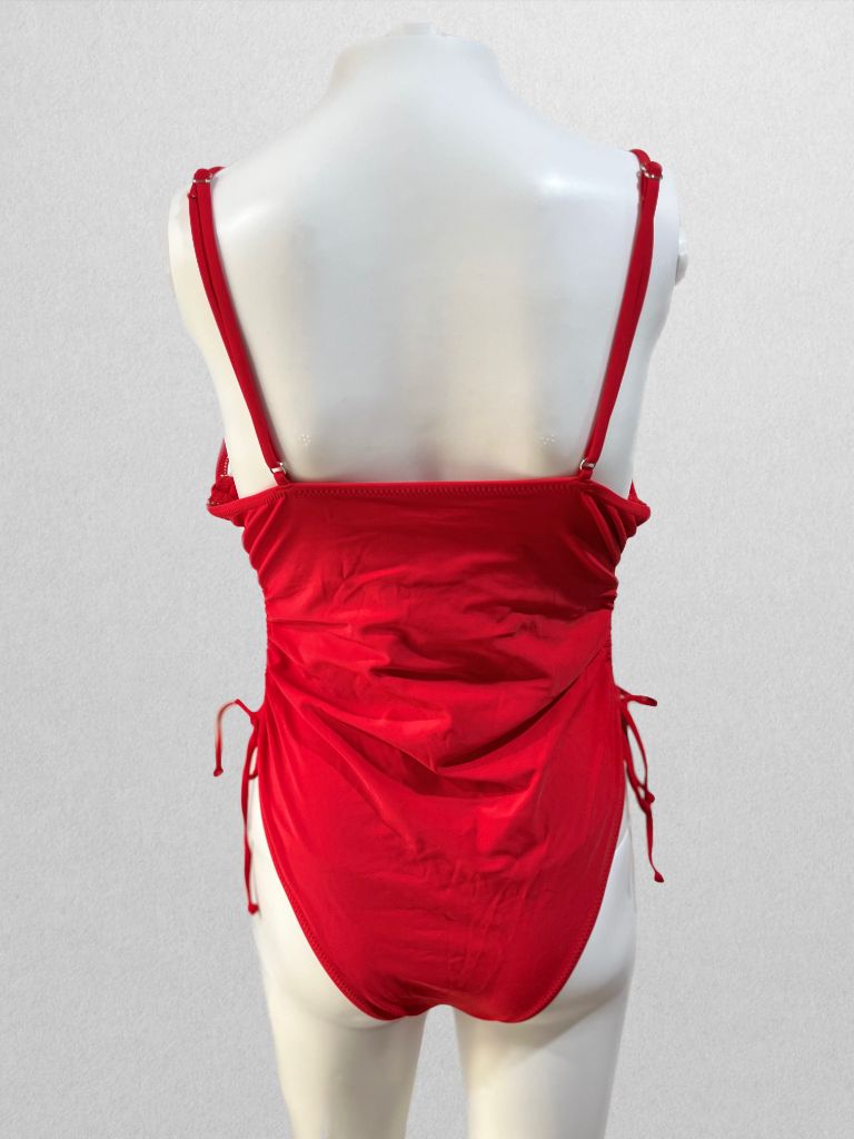 Red Swim One-Piece with Side Ruching