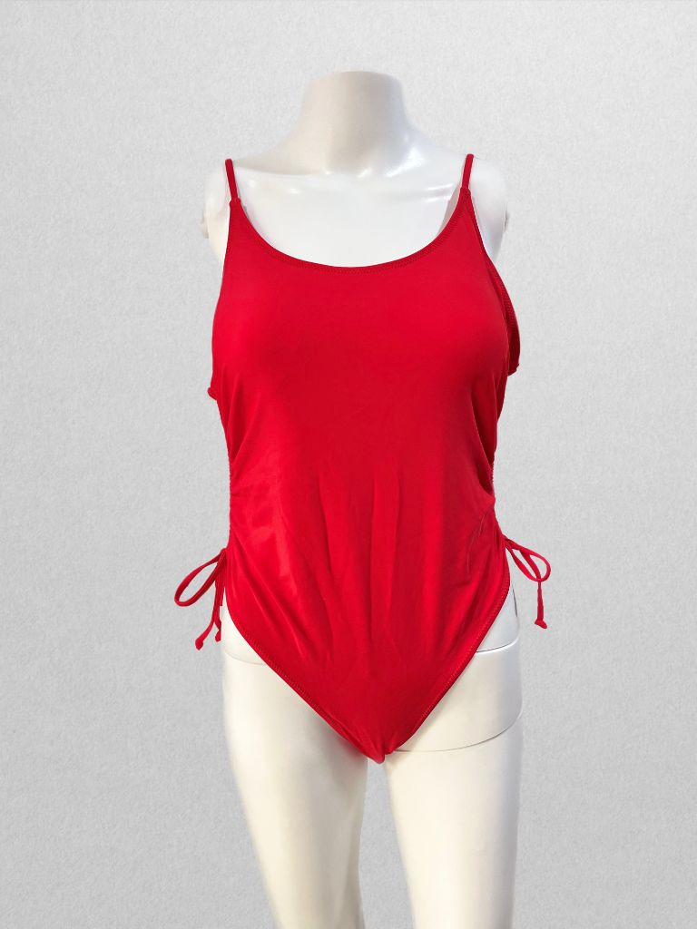 Red Swim One-Piece with Side Ruching