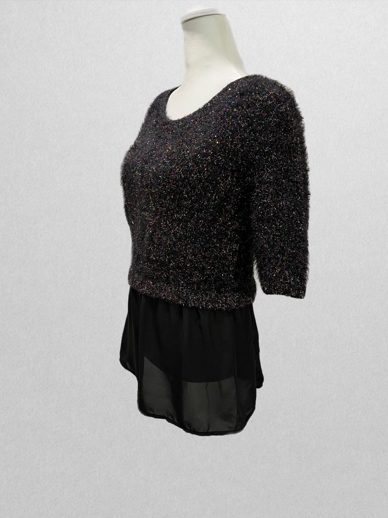 Candie's Black/Multicolor Sweater Blouse Y2K