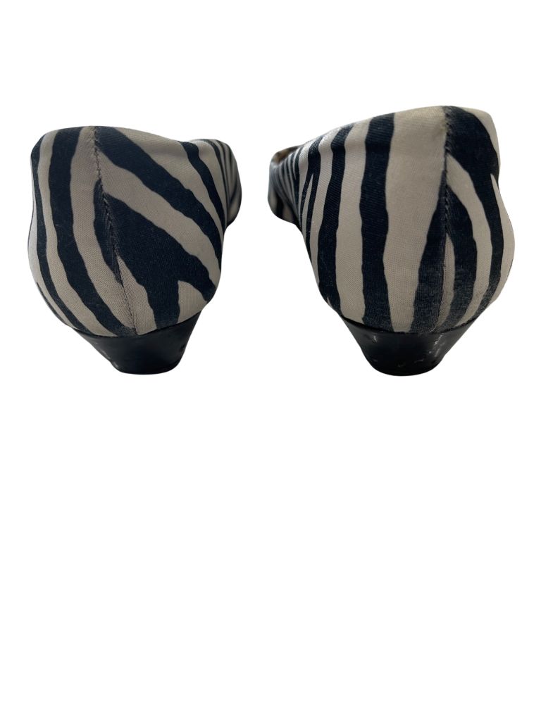 Franco Sarto Black/Tan Zebra Stripe Flat with Pointed Cap Toe and Kitten Heel