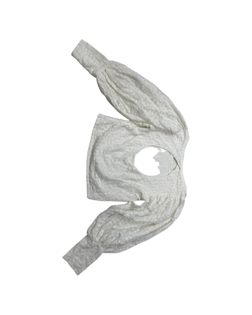 Free People White Open Back Puff Sleeve Crop