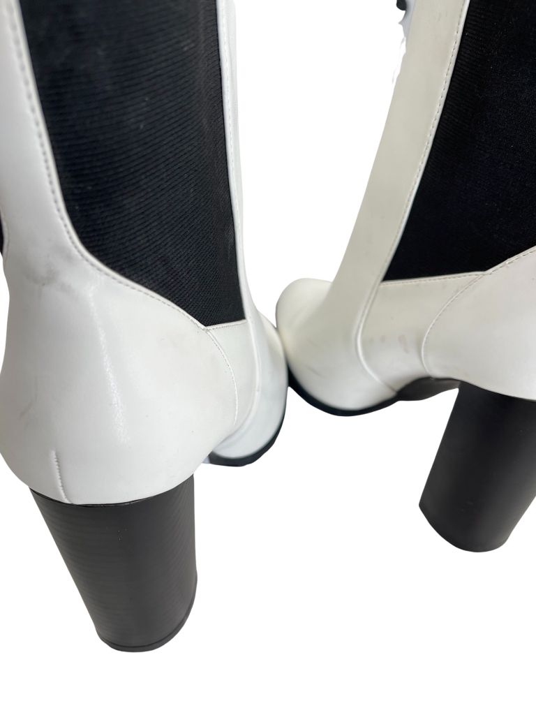 French Connection White Calf Height Chunky Heeled Boots