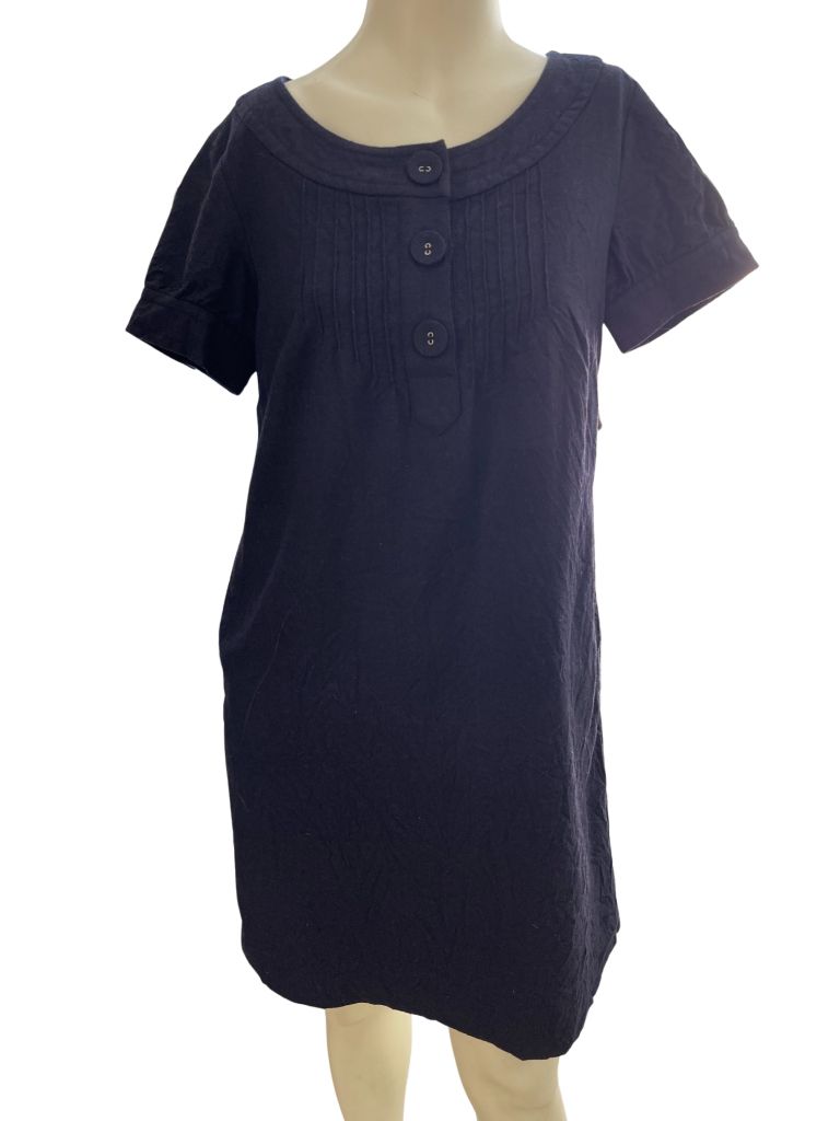 Gap Black Short Sleeve 3 Button Wool Midi Dress