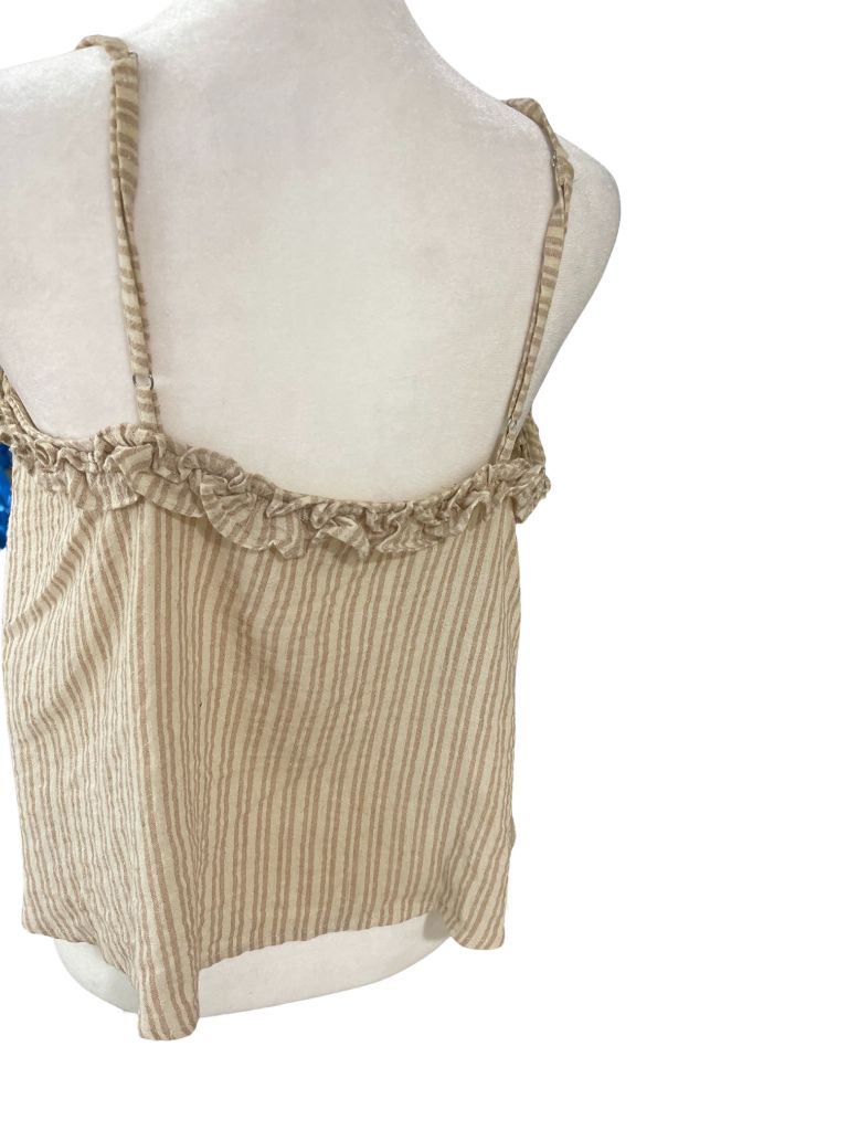 Gilli Linen Light Brown Stripe Spaghetti Strap Crop Top