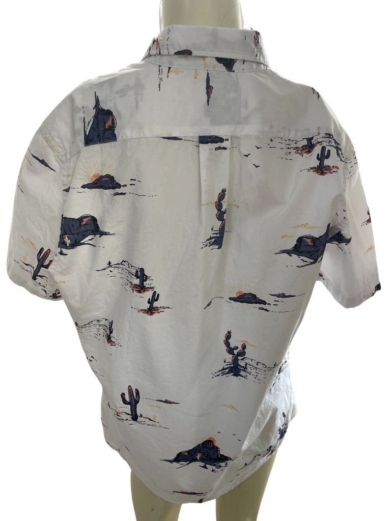 Goodthreads Cotton Blue/White Desert Patterned Short Sleeve Button Up Shirt