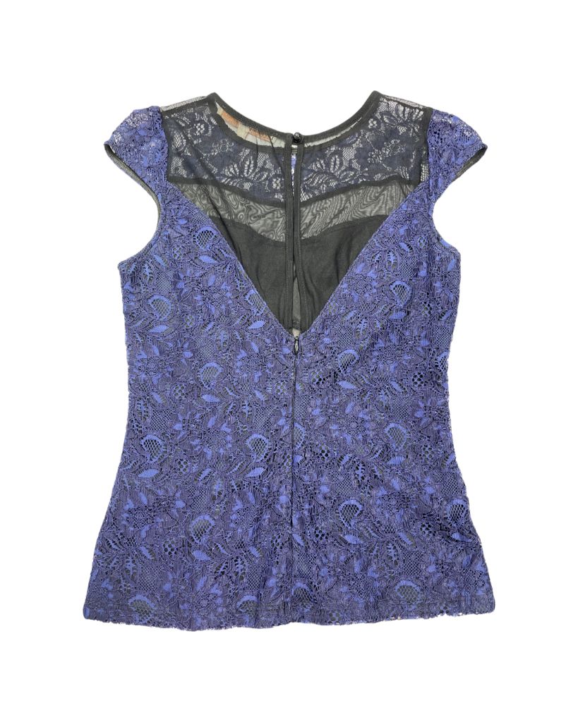 Guess Blue Lace Cap Sleeve Top With Black Accents