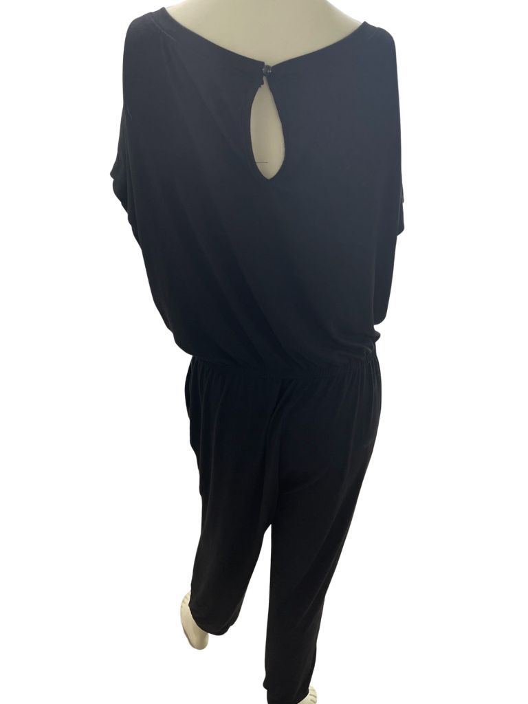 Black Short Sleeve Jumpsuit with Drawstring