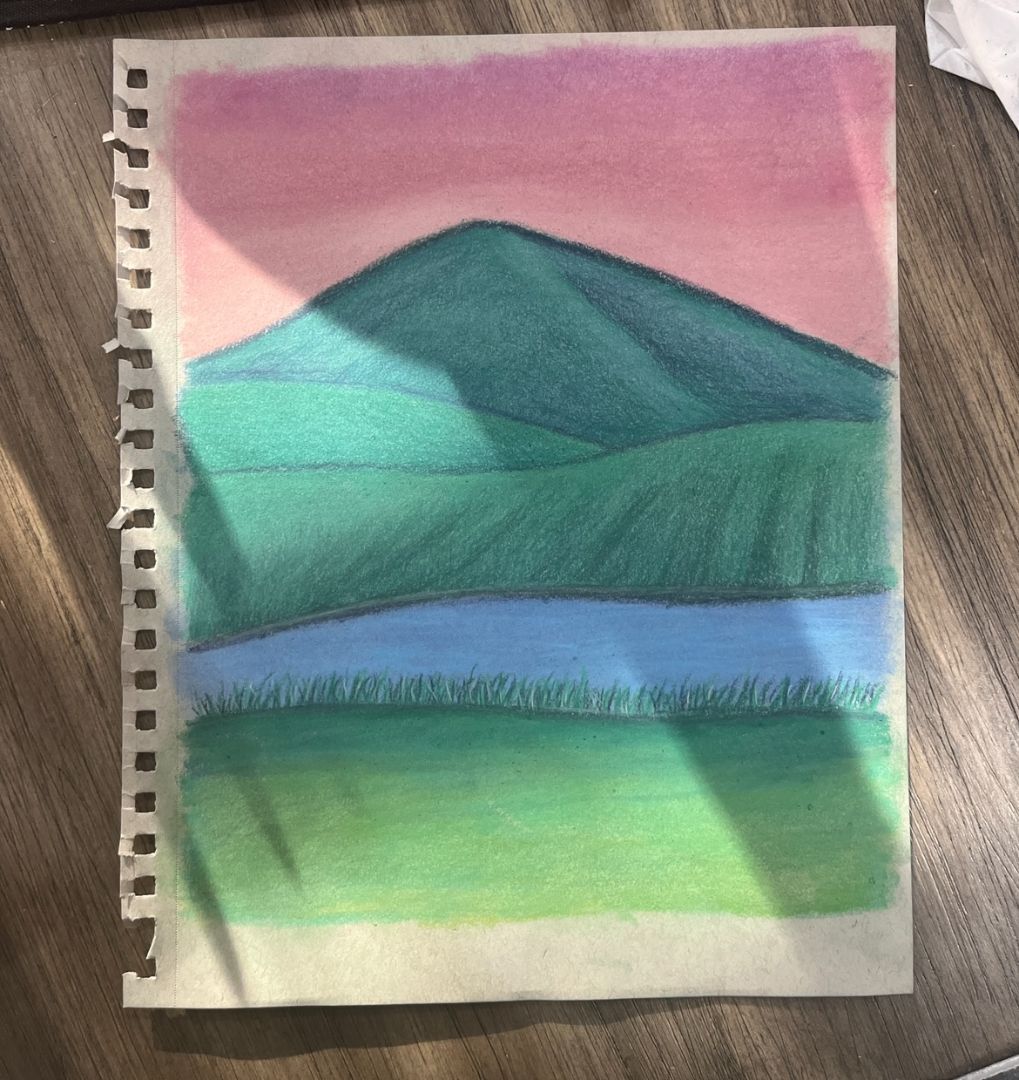 Pink Sunrise Landscape | Colored Pencils