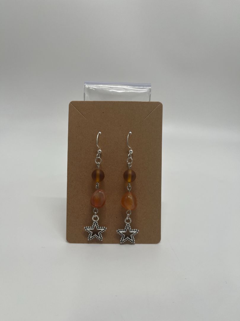 Red Agate & Stars Beaded Earrings | Silver