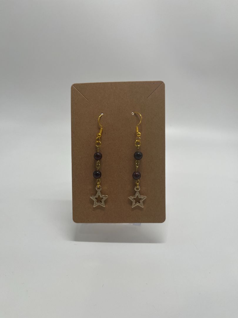 Garnet & Stars Beaded Earrings | Gold