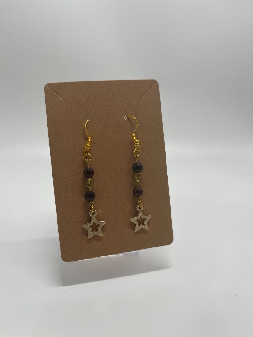 Garnet & Stars Beaded Earrings | Gold
